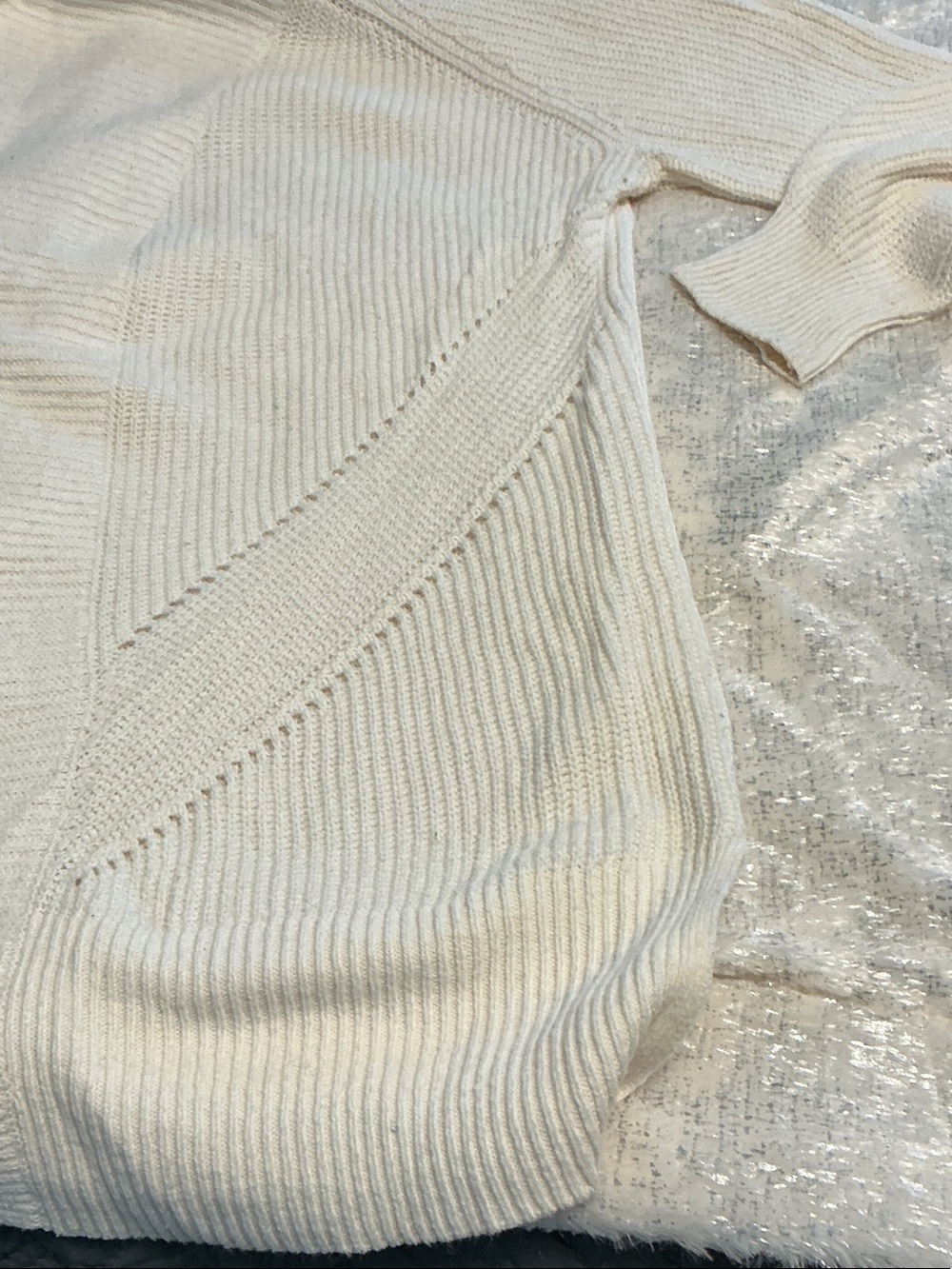 LOFT Cream Open-Front Ribbed Drape Cardigan - Picture 3 of 5